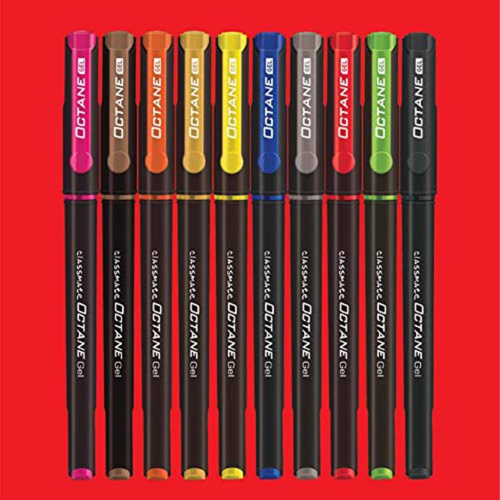 Classmate Octane Colour Burst Gel Pens - Set Of 10 Vibrant Colors With Gold & Silver