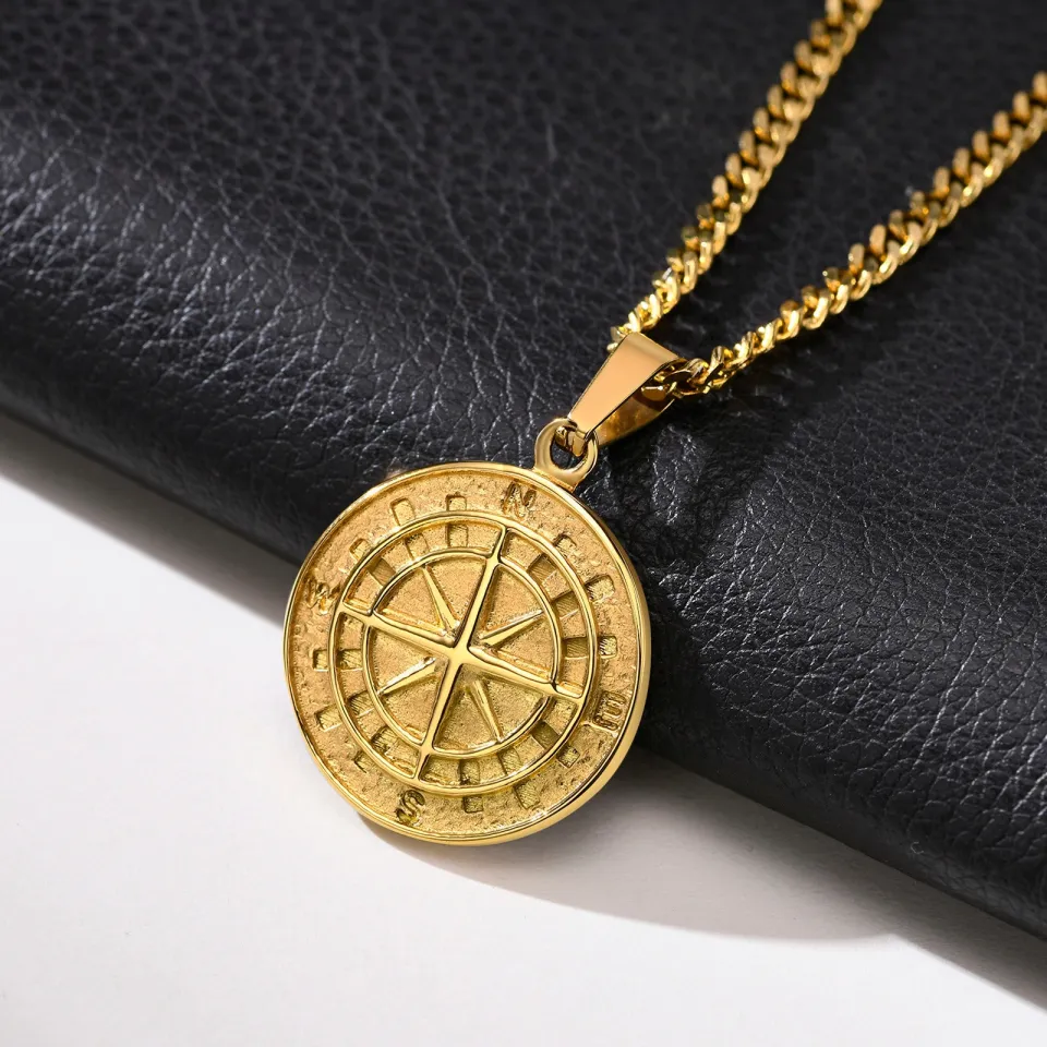 Viking Compass Necklace For Men - Stainless Steel Nautical Pendant With Chain