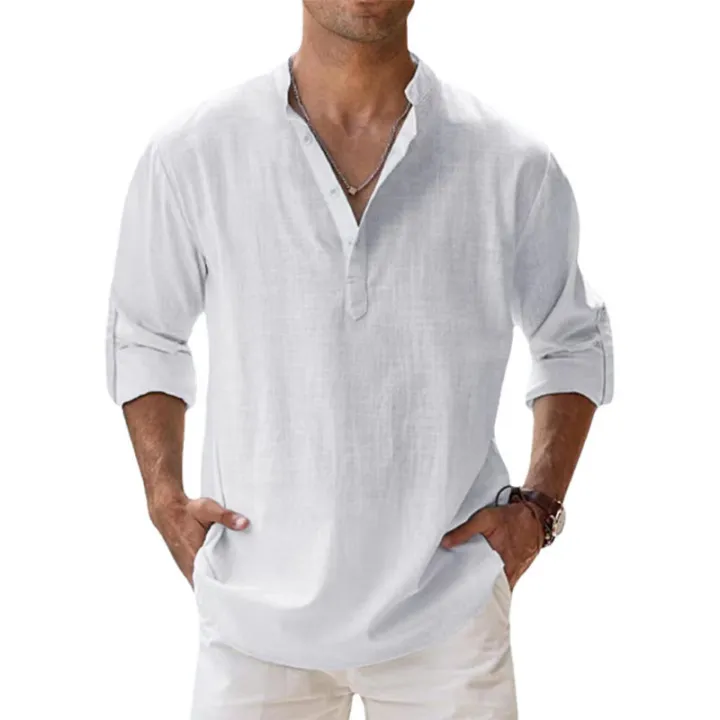 New%20Men's%20Cotton%20Shirts%20Linen%20Casual%20Long%20Sleeve%20Button%20Down%20Shirt%20Band%20Collar%20Loose%20Tops%20M-5XL%20-%20Image%207