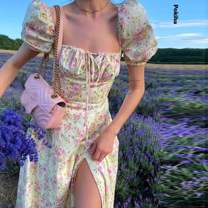 Floral%20Print%20Maxi%20Dress%20Women%20Elegant%20Square%20Neck%20Puff%20Sleeve%20High%20Split%20Long%20Dress%20Summer%20Casual%20Outfit%20Party%20Chic%20Vestido%20-%20Image%206