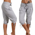 Plus Size Women's Sequined Pleated Drawstring Capri Pants. 