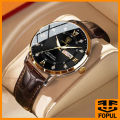 Fopul Mall High-End Business Quartz Watch with Calendar for Men - Luxurious Leather Wristwatch.