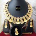 Forming Gold Plated 1.5 Gram Gold Color Polish Bridal Necklace Earrings Set For Women (Imported) M-GPN409 - Gold Plated Necklace Set for Women - Necklace Earrings Set.