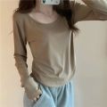 Women Long Sleeve Square Neck T-Shirt Spring And Autumn New Irregular Hem Slim Casual Top Girl Bottom Shirts.