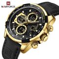 Naviforce 9197 PU Leather Dual Time Casual Military Sport for Men -Golden Black Color. 