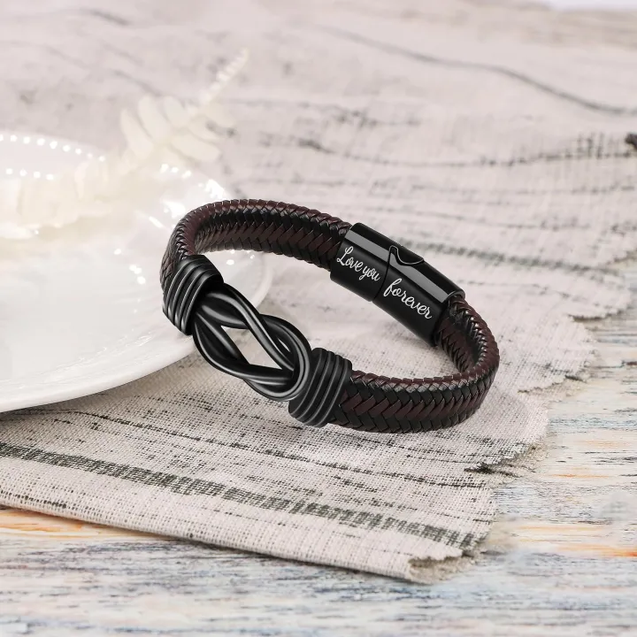 2024%20Wholesale%20Leather%20Bracelet%20Braided%20Bangle%20with%20Stainless%20Steel%20Clasp%20Family%20Friendship%20Card%20Statement%20Jewelry%20for%20Men%20-%20Image%204