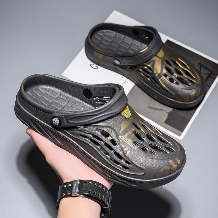 Men Summer Shoes Sandals Men's Holes Sandals Hollow Breathable Flip Flops Beach Shoes Fashion Mules Slippers Big Size 49 Zapatos KEEMEEUYZO