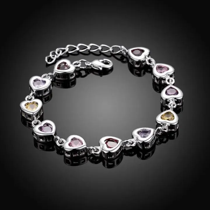 Solid%20925%20Sterling%20silver%20Bracelets%20chain%20beautiful%20Colors%20crystal%20stone%20drop%20Jewelry%20fashion%20for%20women%20wedding%20lady%20cute%20-%20Image%205