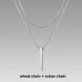 Vnox 3D Vertical Bar Necklaces for Men, Layering Stainless Steel Geometric Pendant, Layered Wheat Rope Cuban Chain, Boy Collar. 