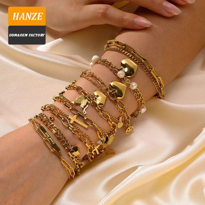 Stainless steel jewelry wholesale, women's 18K gold titanium steel small waist bracelet, zircon shiny design bracelet