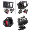 3 Pin IEC320 C14 C15 Electrical Socket LED 250V Rocker Switch Brass 10A Fuse Female Male Inlet Plug Pin Connector Computer Mount.