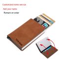 Bycobecy Customized Name Leather Wallet Men Magnet Wallet Rfid Credit Card Holder Aluminum Box Case With Money Clip Card Holder.