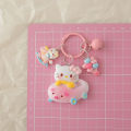 Cute Cartoon Character Sanrio Hello Kitty Cute Animal Bumper Car Resin Keychain Sweet Girl Ornament Pendant Bag Gift. 