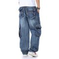 Baggy Jeans Mens Straight Denim Cargo Pants Biker Jeans Men Baggy Loose Blue Jeans With Side Pockets Jeans Men. 