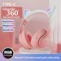 Cat Ear Headphone Bluetooth Wireless Music Headset Gradient Color LED Light with Mic Gamer Earphone Kids Lovely Christmas Gifts. 
