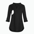 Women Maternity Breastfeeding T-shirt V-Neck Blouses Shirts Long Sleeve Striped Nursing Tops Clothes for Pregnant Women. 