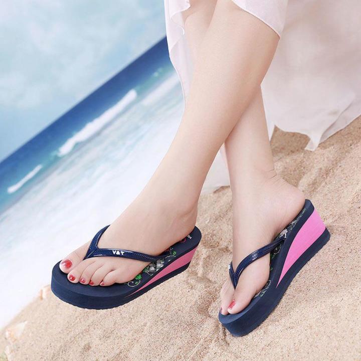 Vietnam Yueshun High Heel Platform Flip Flops Women's Summer Non Slip Outdoor Fashion Wedge Outer Wear Flip-Flops Beach Sandals