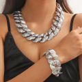 1 Necklace + 1 Bracelet Hip Hop Style Jewelry Set Chunky Cuban Chain Design Suitable For Men And Women Match Daily Outfits.