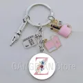 DIY New Charm Enamel Pen Holder Keychain Notebook Keychain A-Z Convex Glass Round Keyring Gift for Friends Teacher. 