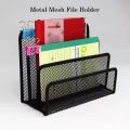 2pcs/set Black Metal Mesh Office Desk Organizer Set File Tray Three Column File Rack. 