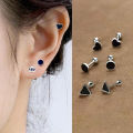 Silver Black Heart Star Round Small Stud Earrings for Women Ear Studs Jewelry Podazz. 