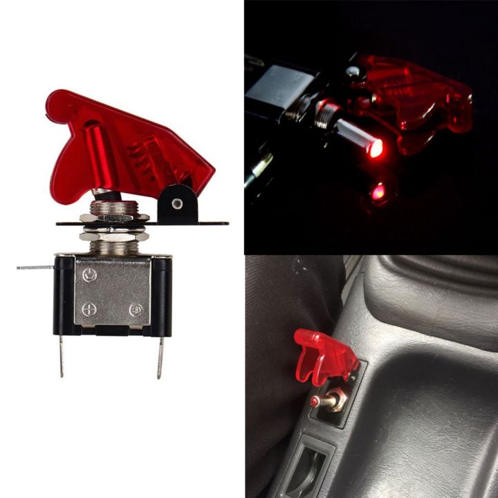 12V 20A Auto Car Boat Truck Illuminated LED Toggle Switch Control on/off with Safety Aircraft Flip up Cover Red