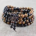 Yin and Yang Wooden Bracelet Ebony Wood Africa Ebony African Blackwood 108 Beads Bracelet for Men and Women Collectables-Autograph Rosary. 