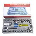 40 Pcs Combination Socket Wrench Set With Box - Silver.