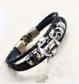 Leather Stainless Steel Buckle Charm Bracelet.