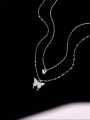 Women Double Layer Pendant Clavicle Chain Silver Butterfly Necklace Chain.