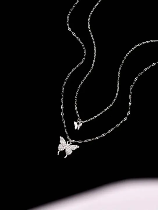 Women%20Double%20Layer%20Pendant%20Clavicle%20Chain%20Silver%20Butterfly%20Necklace%20Chain%20-%20Image%204