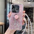 Phone Case Realme Note 50 Shiny Glitter Ring Soft Back Cover Transparent Full of Stars Sky Holder Stand for Realme Note 50 Case with Lanyard.