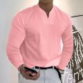 Casual V-Neck Solid Tees Men Shirts Long Sleeves Pullover Colorfast Autumn Trendy Shirts Oversized Tops Men Clothes Streetwear. 