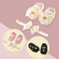 2pcs Baby Shoes +Baby Hairband Set Sequin Pentagram Flower Bow knot Baby Girls Flat Lace Princess Headdress Lace Soft Shoes Newborn Toddler Leaning Shoes. 