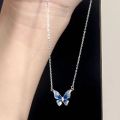 Xiaohongshu with the same style Zhuang Zhou Mengdie gradient butterfly necklace women's ins niche temperament blue butterfly clavicle chain accessories. 