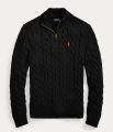 Ralph Lauren Cable-Knit Cotton Quarter-Zip Sweater – Black. 