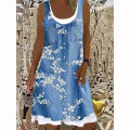 Midi Dress Ladies Shirt Dresses Plus Size Womens Two Piece Denim Print Casual Dress Sleeveless.