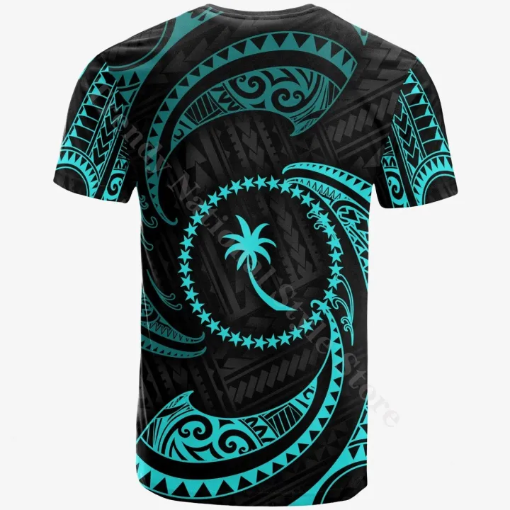 Chuuk%20Micronesia%20Personalized%20T-Shirt%20-%20Neon%20Blue%20Tribal%20Wave%20Printed%20Summer%20Crewneck%20Top%20for%20Men%20and%20Women%20-%20Image%202
