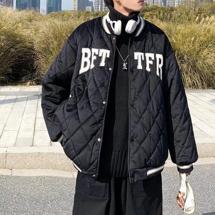 Baseball Uniform Cotton Clothes Men and Women Winter2022New Letter Cotton Clothing Hong Kong StyleinsDiamond Lattice Couple Jacket Coat