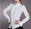 Victorian Flounce Blouse Women OL Office Ladies Business White Shirt High Neck Frilly Ruffle Cuffs Shirts Female Blouses.
