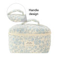 Women Floral Cosmetic Bag Printed Cotton Aesthetic Toiletry Purse Large Capacity Zipper Closure Girls Daily Handbag. 