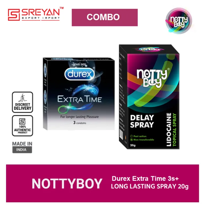 Durex Extra Time 3s Condom Combo + Nottyboy Delay Spray 20gm