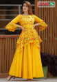 New Attractive Eid Collection 2022 Exclusive 2 Piece Skirt Kurti Yellow Color.