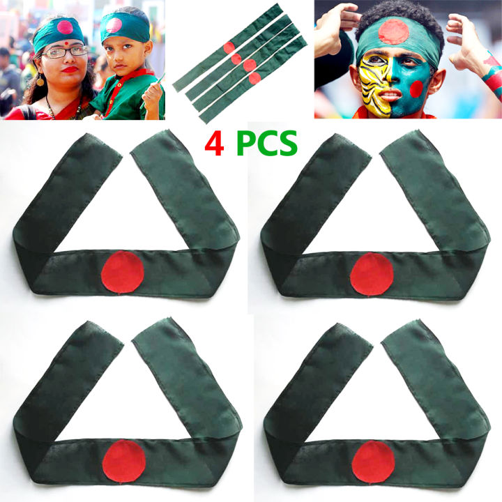 4 PCS Bangladesh National Flag Headband China Fabrics Potaka Show Patriotism ideal Any Occasion Celebrate Victory or Independence Day Stationery Craft items Green And Red Color for Men and Women - Sticky Notes Gift Item Brand Class