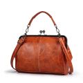 Vintage Handbags For Women Fashion Kiss Lock Slip Purse Stitching Texture Crossbody Bag.