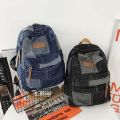 Trendy Cool Patch Women Backpack Washed Denim College Backpack Men Female Laptop School Bags Large Capacity Travel Shoulder Bag.
