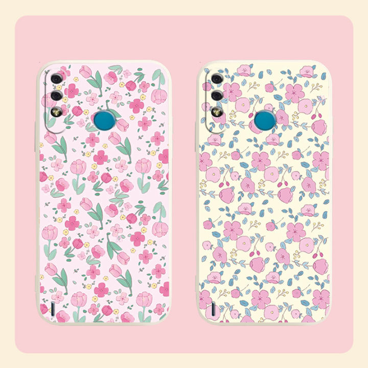Itel A56 Pro Pink Blue Flowers Pattern Silicone Phone Case