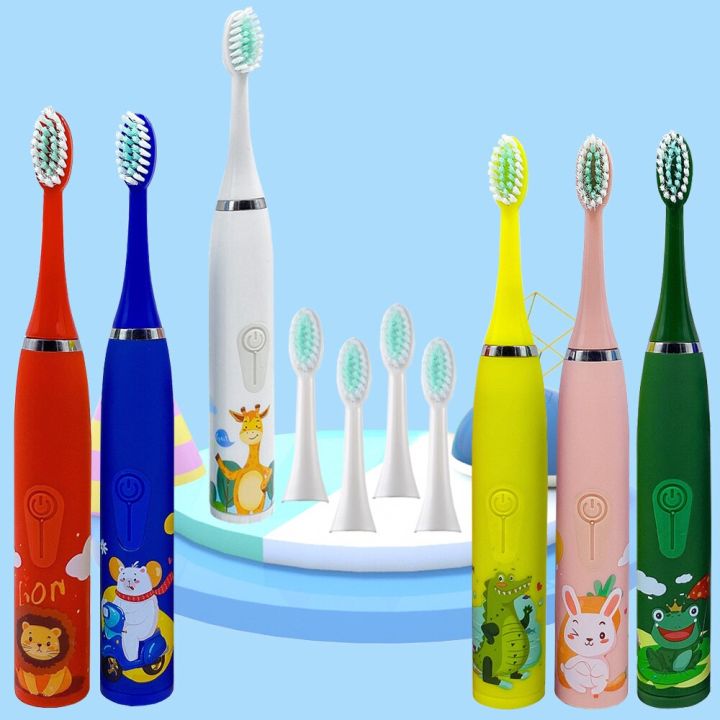 Children Sonic Electric Toothbrush Cartoon Pattern USB Smart Kids Tooth Brush 6 Replacement Brush Heads Oral Care Cleaning Tool
