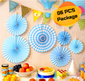 Light Blue Hanging Paper Fans Party Decoration For Anniversary, Birthday, Baby Shower, Valentine Day, Home, Restaurants and Showroom Decoration- (Pack of 6 Pcs). 