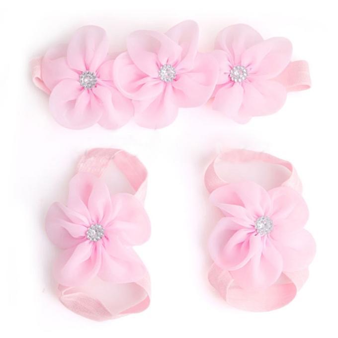 Baby Pink Chiffon Bare Foot Sandal For Girls